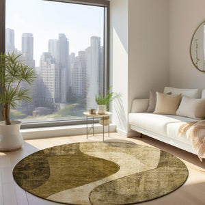 Homeroots 3' Denim Blue And Sky Blue Abstract Washable Area Rug For Indoor And Outdoor Versatile Spaces 8' Round Polyester 579417