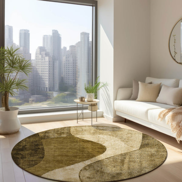 Homeroots 3' Denim Blue And Sky Blue Abstract Washable Area Rug For Indoor And Outdoor Versatile Spaces 8' Round Polyester 579417