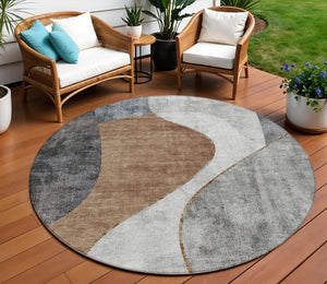 Homeroots 3' Denim Blue And Sky Blue Abstract Washable Area Rug For Indoor And Outdoor Versatile Spaces 8' Round Polyester 579423