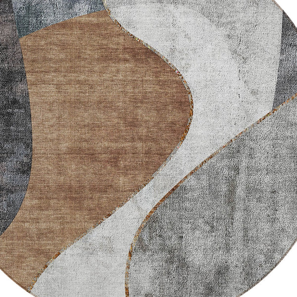 Homeroots 3' Denim Blue And Sky Blue Abstract Washable Area Rug For Indoor And Outdoor Versatile Spaces 8' Round Polyester 579423