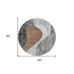 Homeroots 3' Denim Blue And Sky Blue Abstract Washable Area Rug For Indoor And Outdoor Versatile Spaces 8' Round Polyester 579423