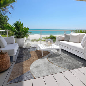 Homeroots 3' Denim Blue And Sky Blue Abstract Washable Area Rug For Indoor And Outdoor Versatile Spaces 9' X 12' Polyester 579425