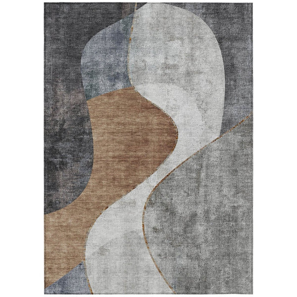 HomeRoots 9' Gray Charcoal and Brown Abstract Washable Area Rug for Indoor and Outdoor Spaces, Durable Design 9' X 12' 579425