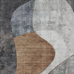 Homeroots 3' Denim Blue And Sky Blue Abstract Washable Area Rug For Indoor And Outdoor Versatile Spaces 9' X 12' Polyester 579425