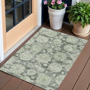 Homeroots 3' Artichoke Green Floral Washable Area Rug - Ideal For Indoor & Outdoor Spaces, Stain Resistant Design 3' X 5' Polyester 579427