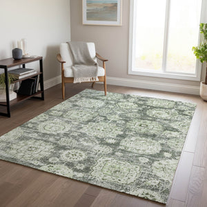 Homeroots 3' Artichoke Green Floral Washable Area Rug - Ideal For Indoor & Outdoor Spaces, Stain Resistant Design 3' X 5' Polyester 579427