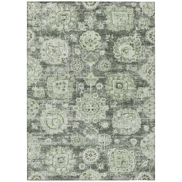 Homeroots 3' Artichoke Green Floral Washable Area Rug - Ideal For Indoor & Outdoor Spaces, Stain Resistant Design 5' X 8' Polyester 579428
