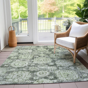 Homeroots 3' Artichoke Green Floral Washable Area Rug - Ideal For Indoor & Outdoor Spaces, Stain Resistant Design 5' X 8' Polyester 579428