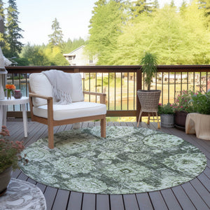 Homeroots 3' Artichoke Green Floral Washable Area Rug - Ideal For Indoor & Outdoor Spaces, Stain Resistant Design 8' Round Polyester 579429