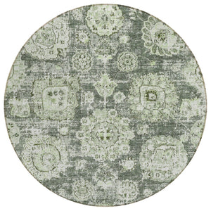 HomeRoots 5' Artichoke Green & Olive Floral Area Rug - Durable, Washable Design for Indoor & Outdoor Spaces 8' Round 579429