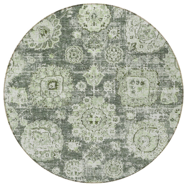 Homeroots 3' Artichoke Green Floral Washable Area Rug - Ideal For Indoor & Outdoor Spaces, Stain Resistant Design 8' Round Polyester 579429