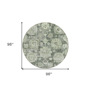 Homeroots 3' Artichoke Green Floral Washable Area Rug - Ideal For Indoor & Outdoor Spaces, Stain Resistant Design 8' Round Polyester 579429