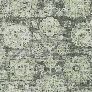Homeroots 3' Artichoke Green Floral Washable Area Rug - Ideal For Indoor & Outdoor Spaces, Stain Resistant Design 8' X 10' Polyester 579430