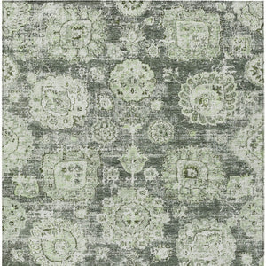 Homeroots 3' Artichoke Green Floral Washable Area Rug - Ideal For Indoor & Outdoor Spaces, Stain Resistant Design 9' X 12' Polyester 579431