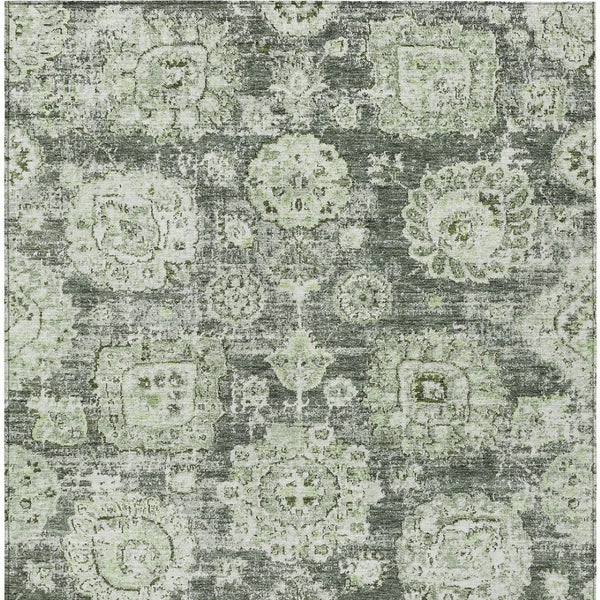 Homeroots 3' Artichoke Green Floral Washable Area Rug - Ideal For Indoor & Outdoor Spaces, Stain Resistant Design 9' X 12' Polyester 579431