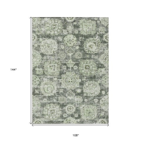 Homeroots 3' Artichoke Green Floral Washable Area Rug - Ideal For Indoor & Outdoor Spaces, Stain Resistant Design 9' X 12' Polyester 579431