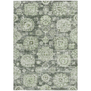 Homeroots 3' Artichoke Green Floral Washable Area Rug - Ideal For Indoor & Outdoor Spaces, Stain Resistant Design 10' X 14' Polyester 579432