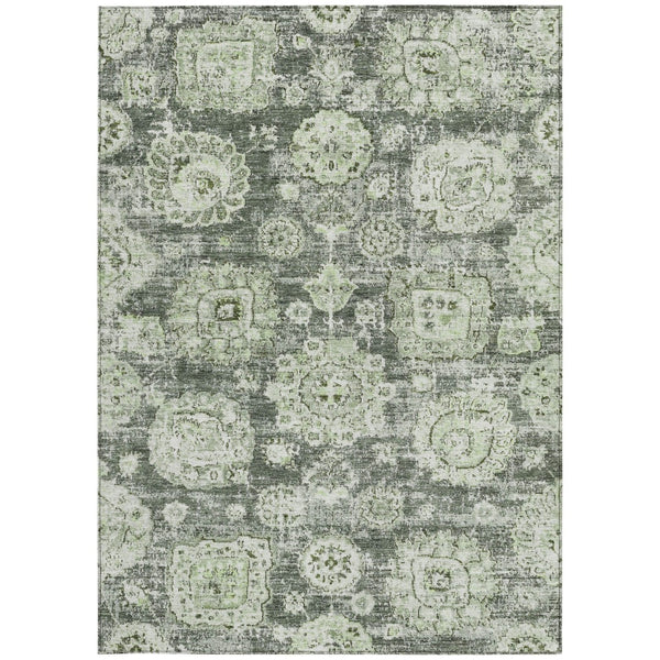 Homeroots 3' Artichoke Green Floral Washable Area Rug - Ideal For Indoor & Outdoor Spaces, Stain Resistant Design 10' X 14' Polyester 579432