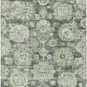 Homeroots 3' Artichoke Green Floral Washable Area Rug - Ideal For Indoor & Outdoor Spaces, Stain Resistant Design 10' X 14' Polyester 579432