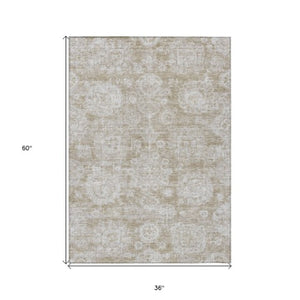 Homeroots 3' Artichoke Green Floral Washable Area Rug - Ideal For Indoor & Outdoor Spaces, Stain Resistant Design 3' X 5' Polyester 579433