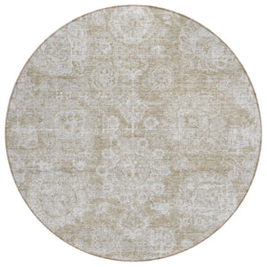 HomeRoots 5' Timeless Beige Tan and Gray Floral Washable Area Rug for Indoor and Outdoor Spaces, Durable Design 8' Round 579435