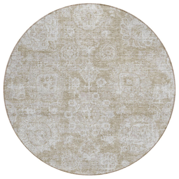HomeRoots 5' Timeless Beige Tan and Gray Floral Washable Area Rug for Indoor and Outdoor Spaces, Durable Design 8' Round 579435