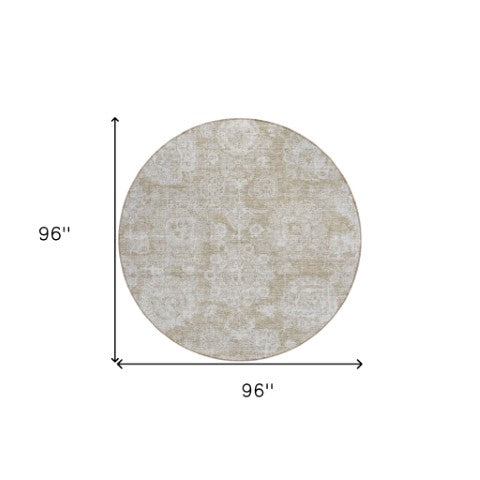 Homeroots 3' Artichoke Green Floral Washable Area Rug - Ideal For Indoor & Outdoor Spaces, Stain Resistant Design 8' Round Polyester 579435