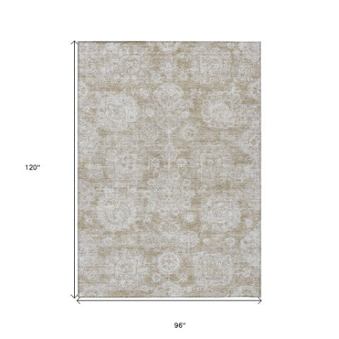 Homeroots 3' Artichoke Green Floral Washable Area Rug - Ideal For Indoor & Outdoor Spaces, Stain Resistant Design 8' X 10' Polyester 579436