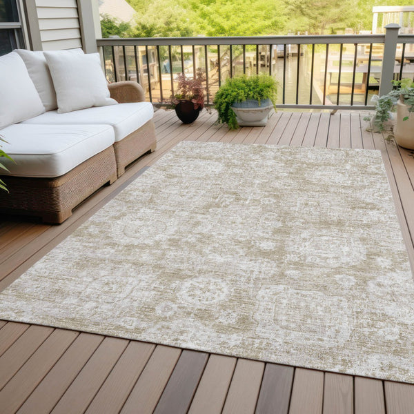 Homeroots 3' Artichoke Green Floral Washable Area Rug - Ideal For Indoor & Outdoor Spaces, Stain Resistant Design 8' X 10' Polyester 579436