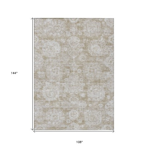 Homeroots 3' Artichoke Green Floral Washable Area Rug - Ideal For Indoor & Outdoor Spaces, Stain Resistant Design 9' X 12' Polyester 579437