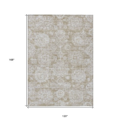 Homeroots 3' Artichoke Green Floral Washable Area Rug - Ideal For Indoor & Outdoor Spaces, Stain Resistant Design 10' X 14' Polyester 579438