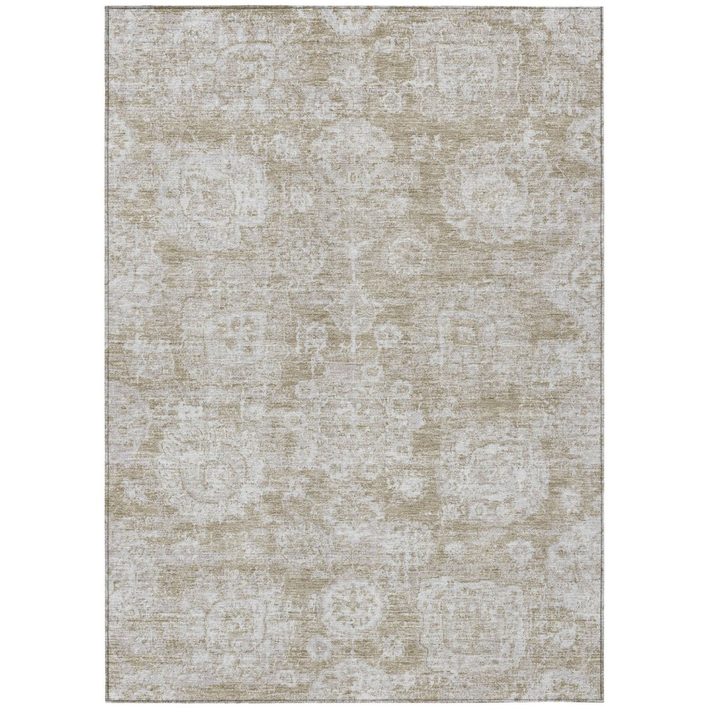 HomeRoots 5' Timeless Beige Tan and Gray Floral Washable Area Rug for Indoor and Outdoor Spaces, Durable Design 10' X 14' 579438