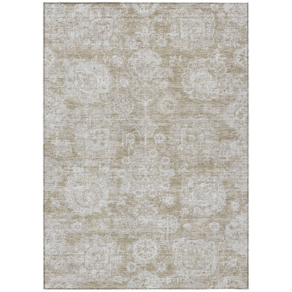 HomeRoots 5' Timeless Beige Tan and Gray Floral Washable Area Rug for Indoor and Outdoor Spaces, Durable Design 10' X 14' 579438