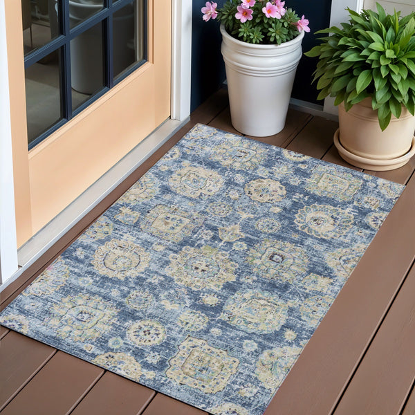 Homeroots 3' Artichoke Green Floral Washable Area Rug - Ideal For Indoor & Outdoor Spaces, Stain Resistant Design 3' X 5' Polyester 579439