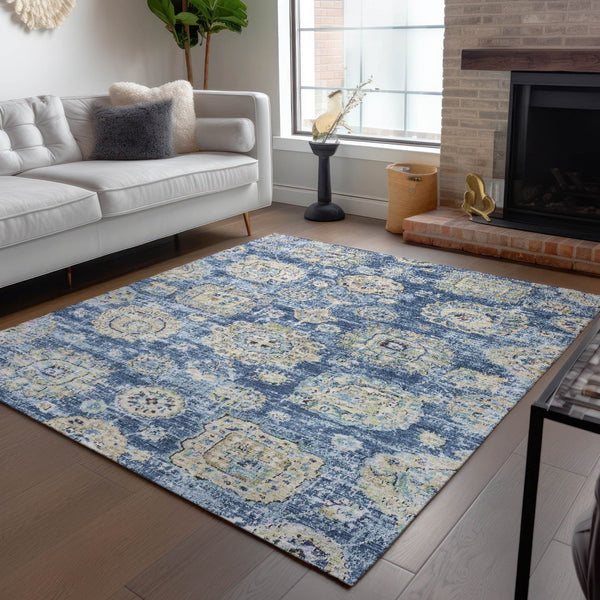 Homeroots 3' Artichoke Green Floral Washable Area Rug - Ideal For Indoor & Outdoor Spaces, Stain Resistant Design 5' X 8' Polyester 579440