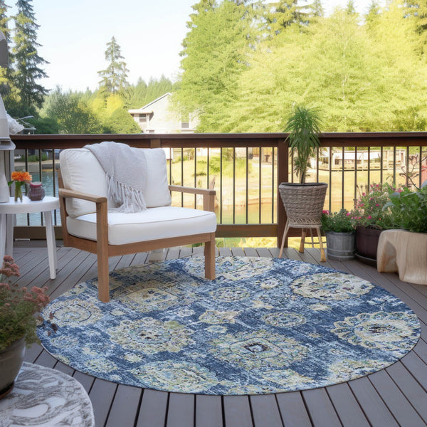 Homeroots 3' Artichoke Green Floral Washable Area Rug - Ideal For Indoor & Outdoor Spaces, Stain Resistant Design 8' Round Polyester 579441