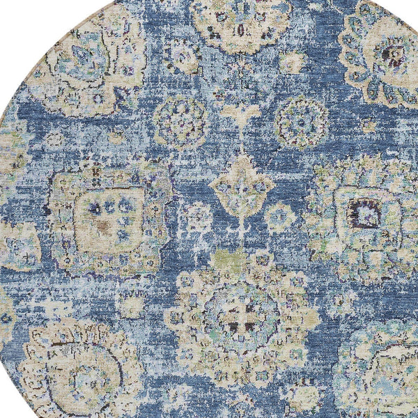 Homeroots 3' Artichoke Green Floral Washable Area Rug - Ideal For Indoor & Outdoor Spaces, Stain Resistant Design 8' Round Polyester 579441