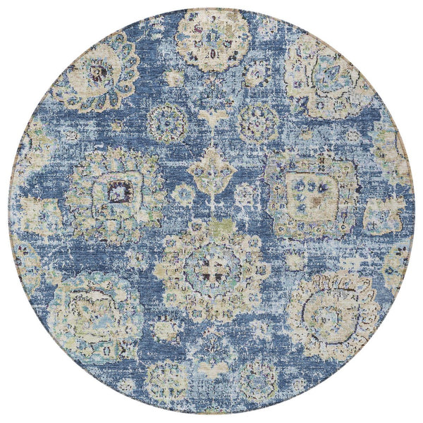 Homeroots 3' Artichoke Green Floral Washable Area Rug - Ideal For Indoor & Outdoor Spaces, Stain Resistant Design 8' Round Polyester 579441