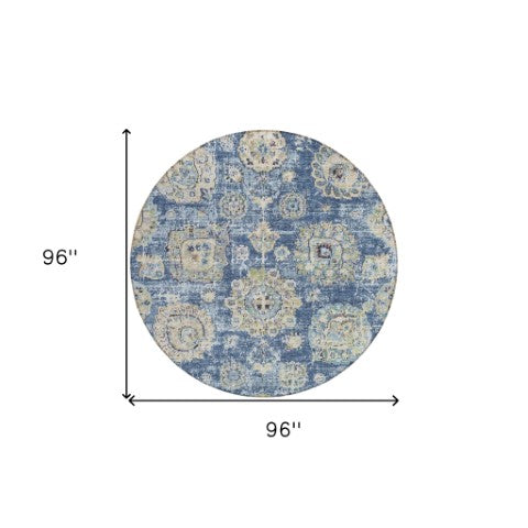 Homeroots 3' Artichoke Green Floral Washable Area Rug - Ideal For Indoor & Outdoor Spaces, Stain Resistant Design 8' Round Polyester 579441