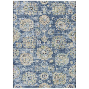 HomeRoots 9' Navy Blue and Beige Floral Washable Area Rug - Durable, Stylish for Indoor and Outdoor Spaces 9' X 12' 579443