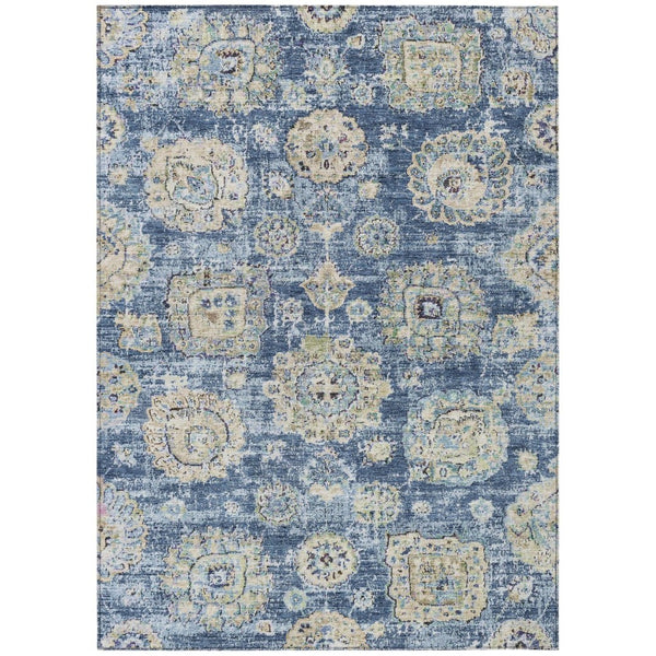 HomeRoots 9' Navy Blue and Beige Floral Washable Area Rug - Durable, Stylish for Indoor and Outdoor Spaces 9' X 12' 579443
