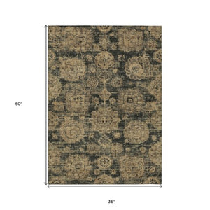Homeroots 3' Artichoke Green Floral Washable Area Rug - Ideal For Indoor & Outdoor Spaces, Stain Resistant Design 3' X 5' Polyester 579445