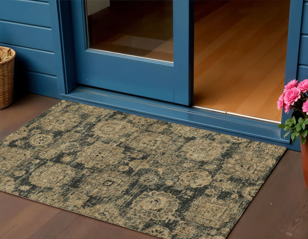 Homeroots 3' Artichoke Green Floral Washable Area Rug - Ideal For Indoor & Outdoor Spaces, Stain Resistant Design 3' X 5' Polyester 579445
