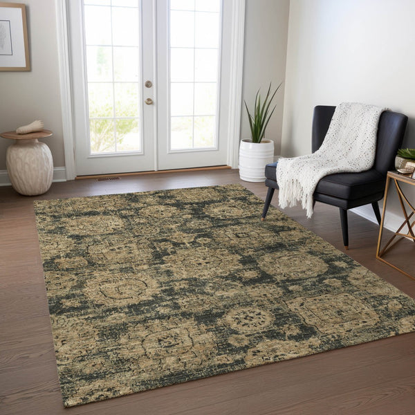 Homeroots 3' Artichoke Green Floral Washable Area Rug - Ideal For Indoor & Outdoor Spaces, Stain Resistant Design 3' X 5' Polyester 579445