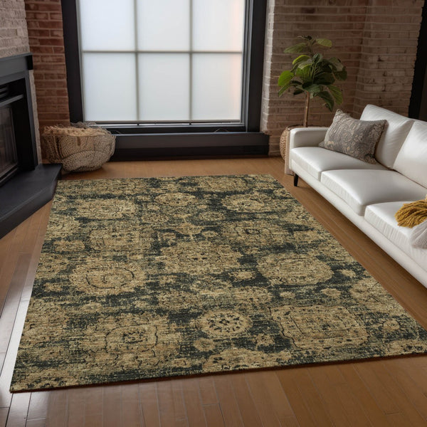 Homeroots 3' Artichoke Green Floral Washable Area Rug - Ideal For Indoor & Outdoor Spaces, Stain Resistant Design 3' X 5' Polyester 579445