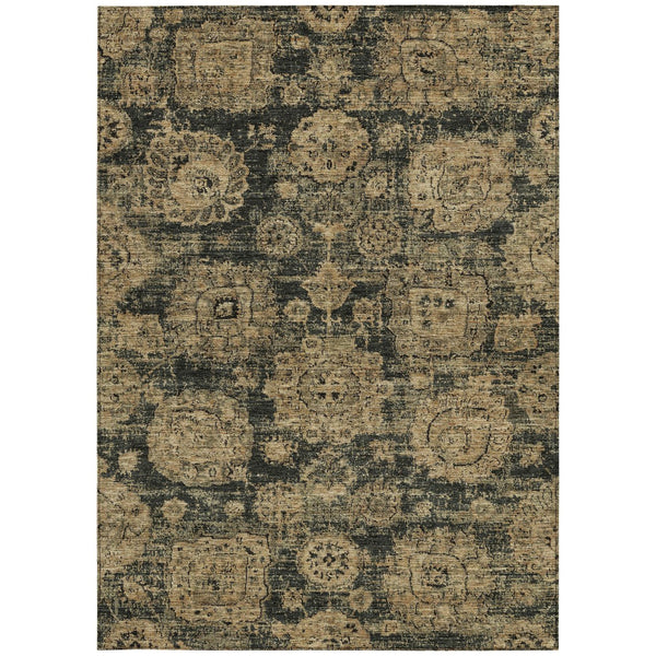 Homeroots 3' Artichoke Green Floral Washable Area Rug - Ideal For Indoor & Outdoor Spaces, Stain Resistant Design 5' X 8' Polyester 579446