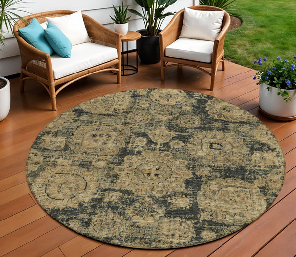 Homeroots 3' Artichoke Green Floral Washable Area Rug - Ideal For Indoor & Outdoor Spaces, Stain Resistant Design 8' Round Polyester 579447
