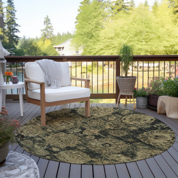 Homeroots 3' Artichoke Green Floral Washable Area Rug - Ideal For Indoor & Outdoor Spaces, Stain Resistant Design 8' Round Polyester 579447