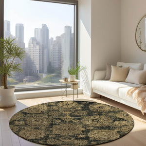 Homeroots 3' Artichoke Green Floral Washable Area Rug - Ideal For Indoor & Outdoor Spaces, Stain Resistant Design 8' Round Polyester 579447