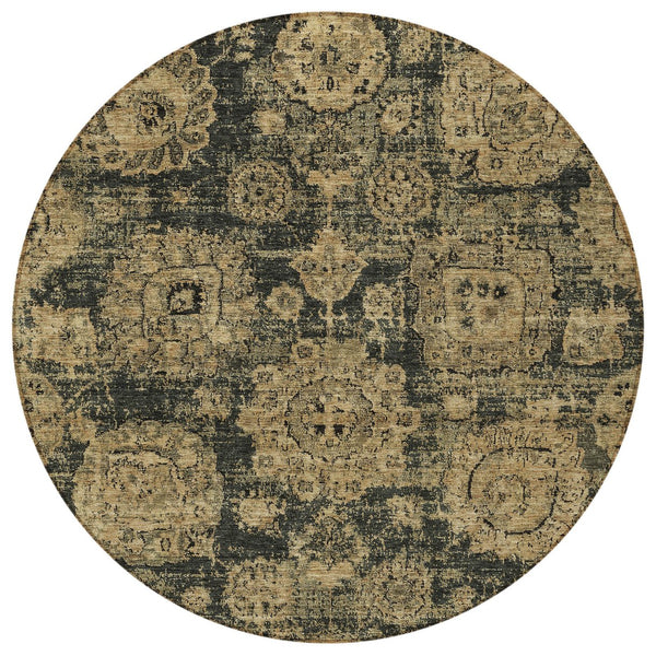 Homeroots 3' Artichoke Green Floral Washable Area Rug - Ideal For Indoor & Outdoor Spaces, Stain Resistant Design 8' Round Polyester 579447